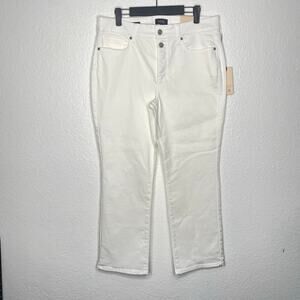 NYDJ Womens Jeans Size 12 White Marilyn Straight Ankle Mock Fly w/ Slit